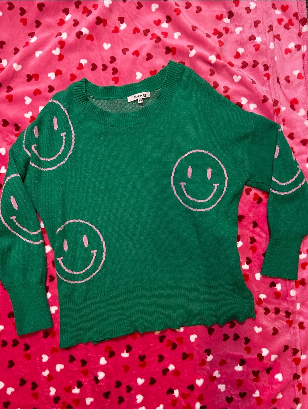 Miracle Green Smiley Sweater - Women Small